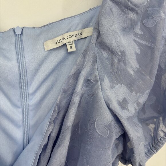 Julia Jordan Womens Surplice Side-Tie Puff Sleeve Lace Midi Dress Sky Blue 8 NWT - Picture 6 of 8